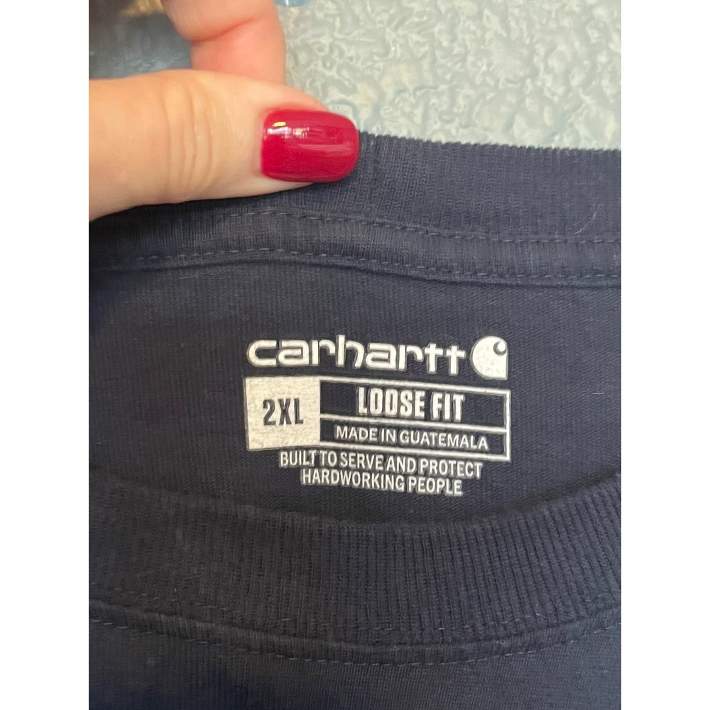 Carhartt K126 T-Shirt Men's Navy Blue Workwear Long Sleeve Pocket Tee  Sz  2XL - Picture 4 of 11